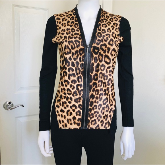 Elie Tahari Sweaters - ELIE TAHARI leopard pony hair zip up top sweater S